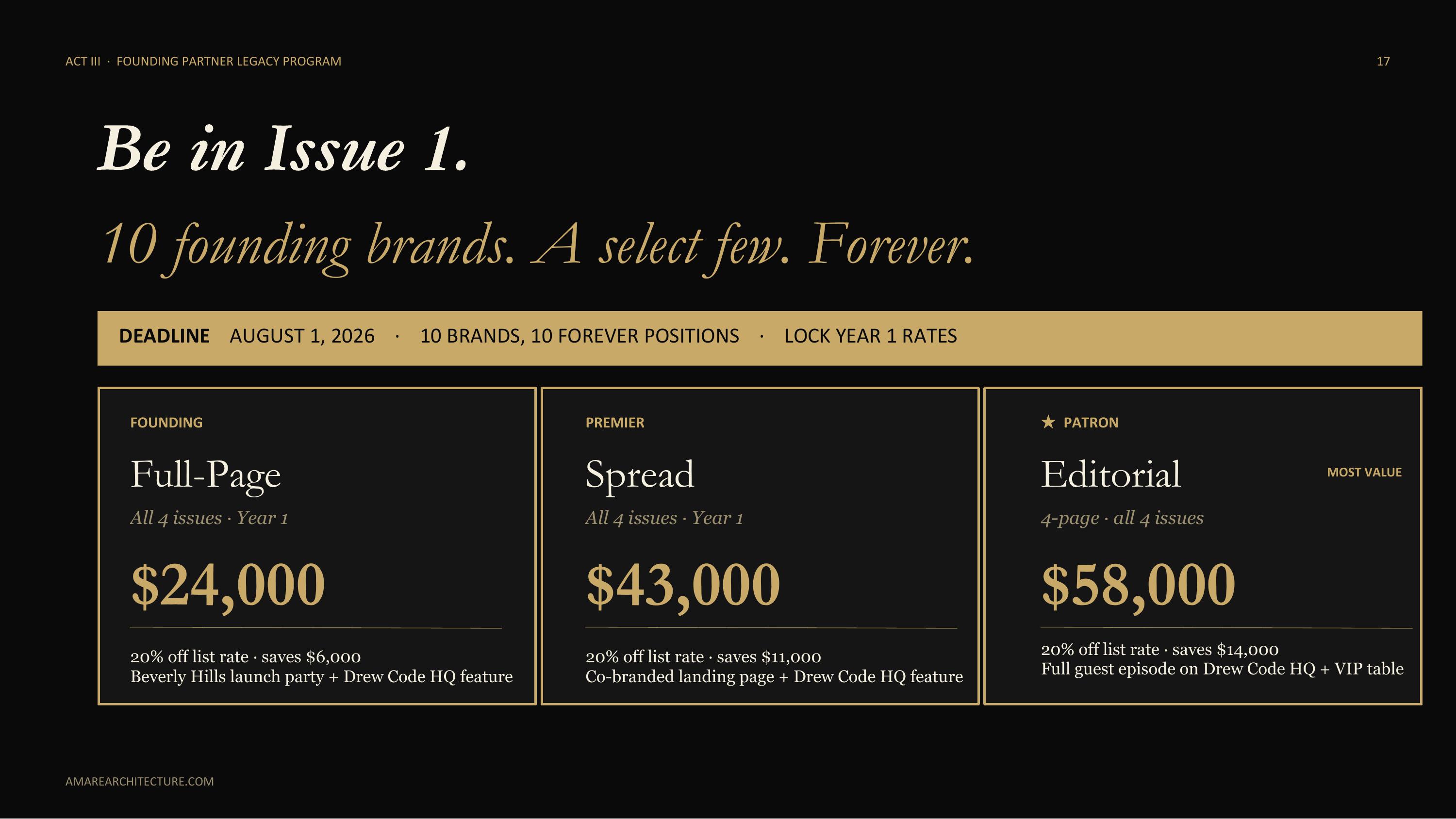 Amaré Architecture — Act III · Founding Partner Legacy