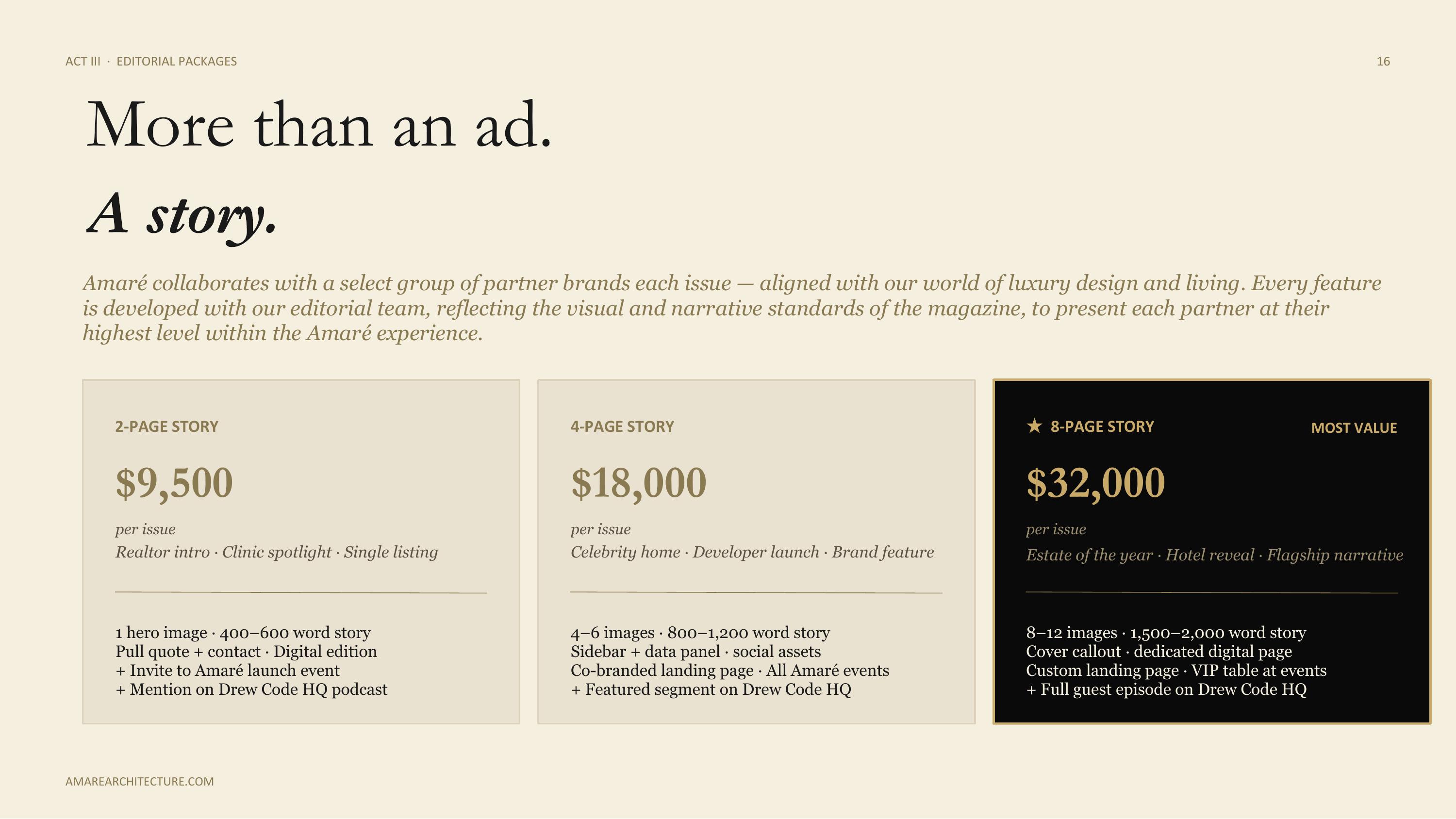 Amaré Architecture — Act III · Editorial Packages